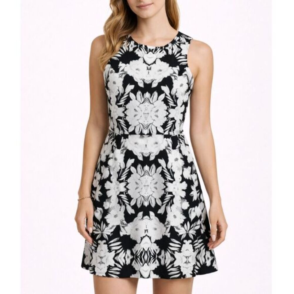 Bec and Bridge Ikebana Mini Dress Women’s 4 Black White Floral Halter A Line‎